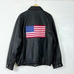 Vintage 58 Sports Genuine Leather USA Flag Jacket XL Black Patriotic Bomber